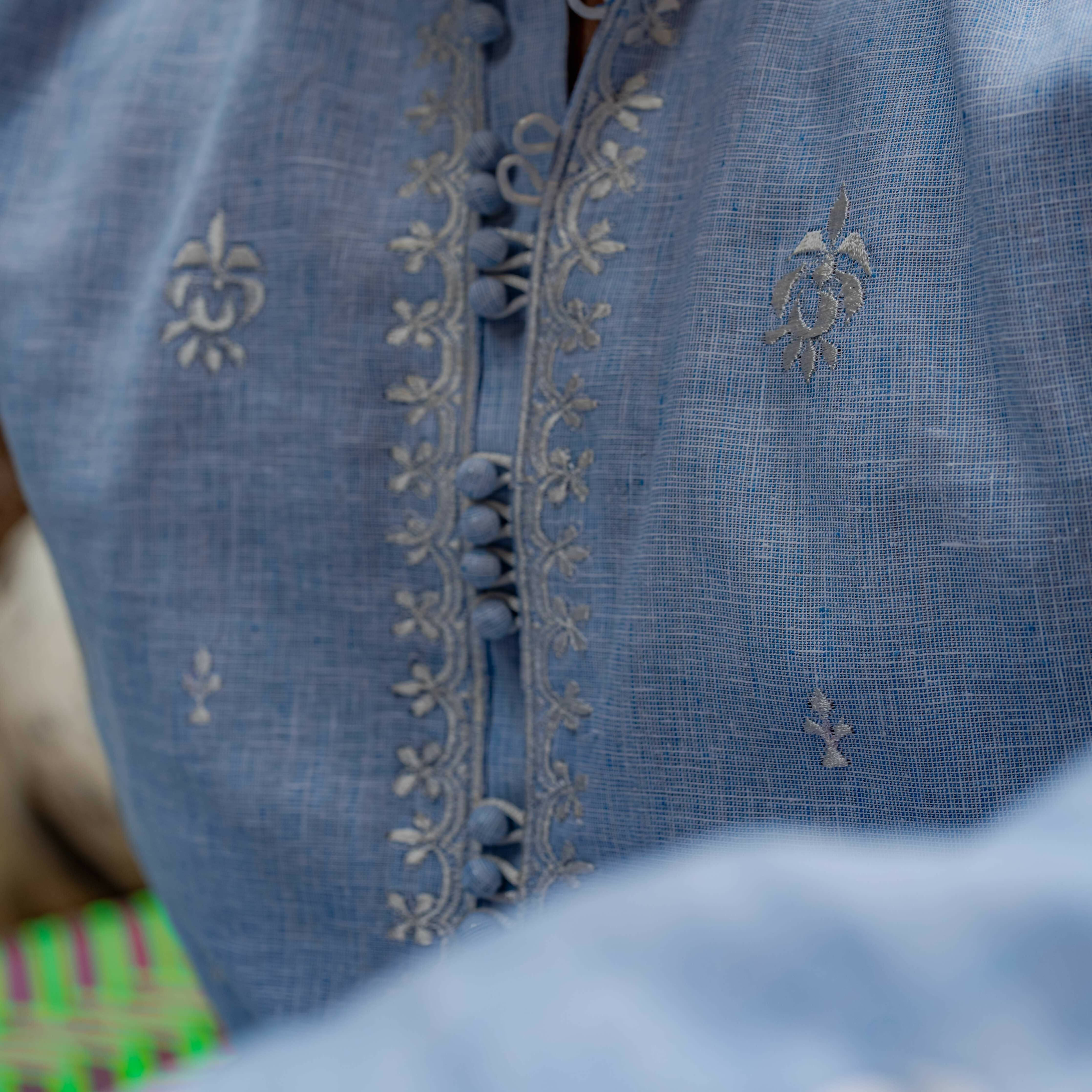 CK 751 Sky Blue Short Embroidered Kurta With Farshi Trouser