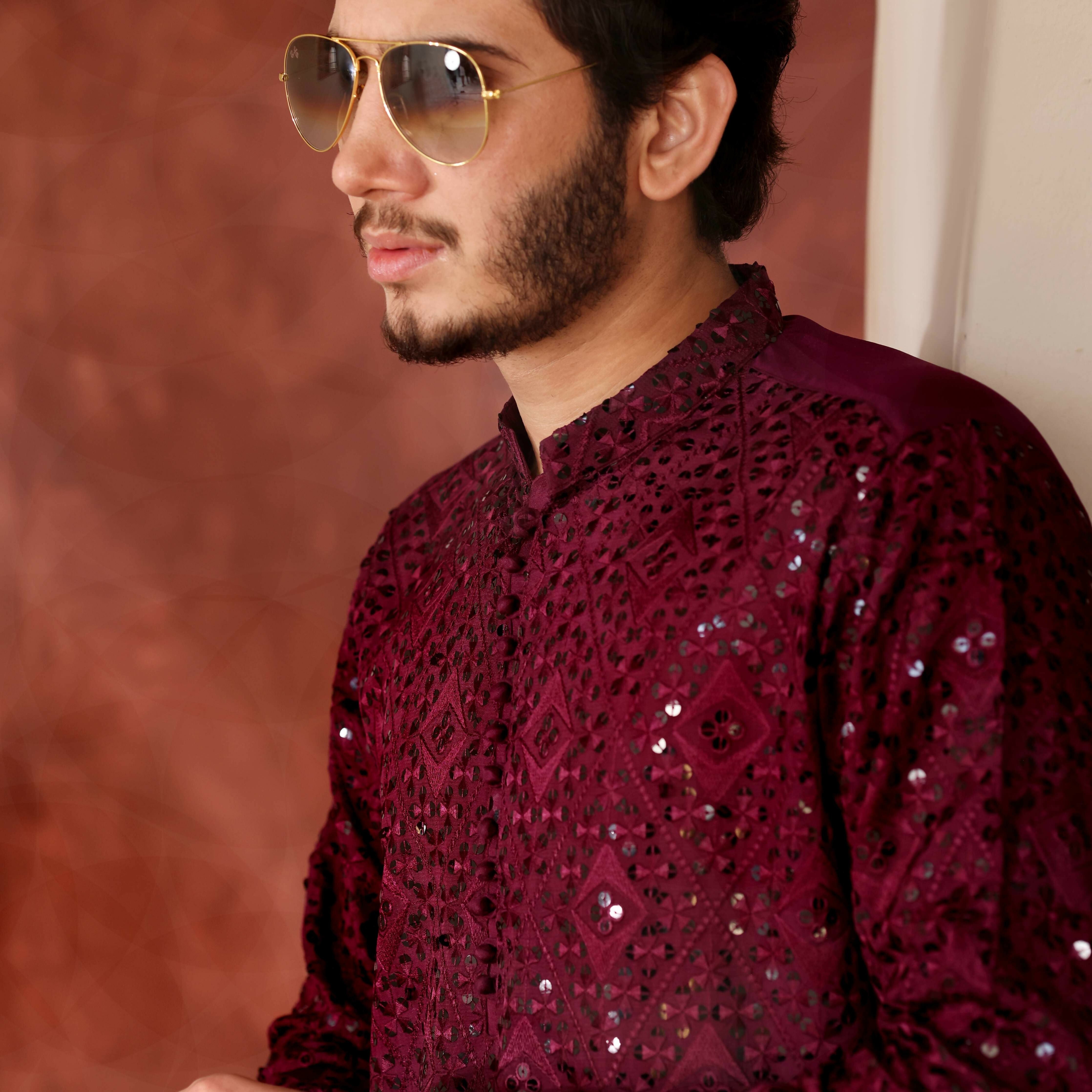 CK 772 Burgundy Chikankari Kurta